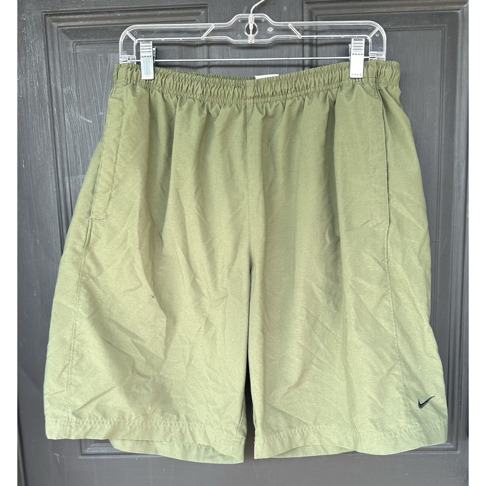 Nike Gray Tag Green Mesh Lined Swoosh Swim Board Shorts Vintage Y2K Large